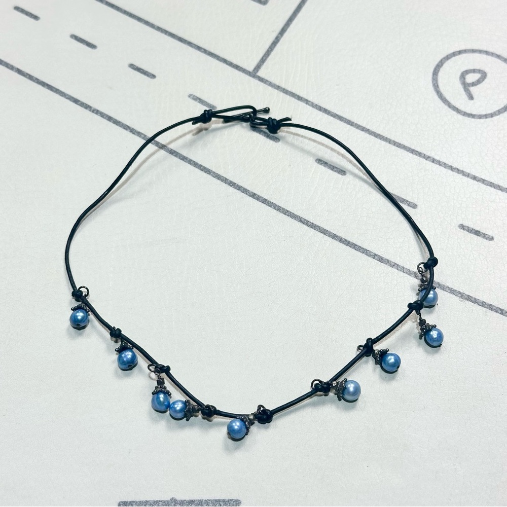 Blue Faux Pearl Beaded Chocker